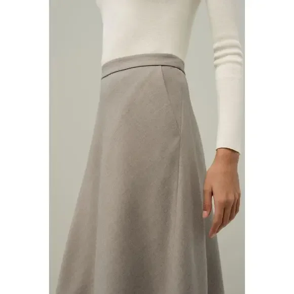 NWT Lilysilk Mottled Silk Wool A Line Skirt Pebble 16 - Picture 3 of 16